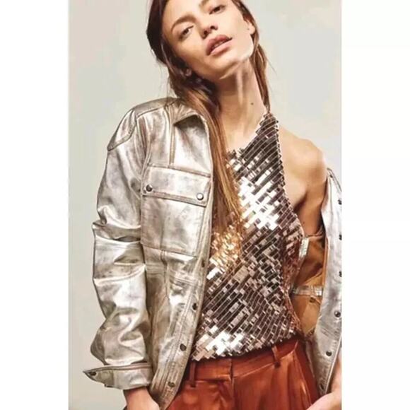 Free People Disco Fever Cami Top Champagne Size S - Picture 2 of 8